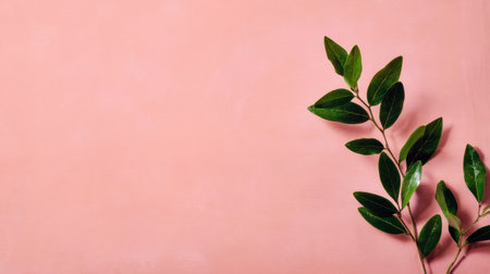 A serene composition featuring vibrant green leaves set against a soft pink background, ideal for botanical themes or contemporary design projects. Perfect for adds.の素材
