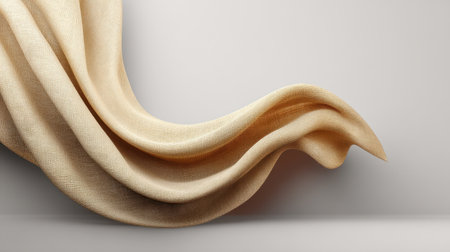 This image features an elegantly folded fabric with a soft beige hue, showcasing a natural flow and texture against a clean backdrop, ideal for various design projects.の素材