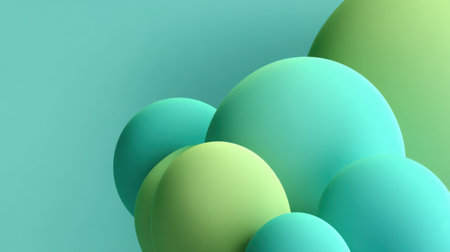 A visually striking abstract design featuring colorful spheres in various shades of green and turquoise. This modern composition offers a fresh and minimal vibe.の素材