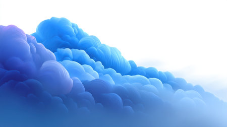 A stunning collection of soft blue clouds fills the upper portion, creating a serene atmosphere. Ideal for projects seeking calmness, inspiration, and artistic appeal.の素材