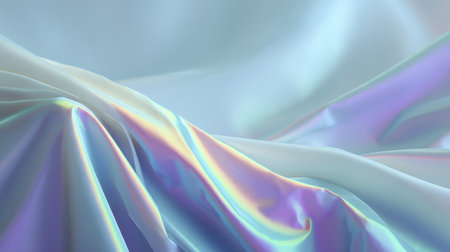 Explore the enchanting beauty of an iridescent silk fabric, beautifully draped, reflecting shades of blue and lavender light for a captivating artistic background.の素材