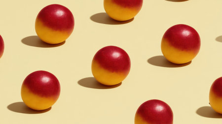 This vibrant image features a playful arrangement of red and yellow spheres set against a light background, perfect for use in modern design and artistic projects.の素材
