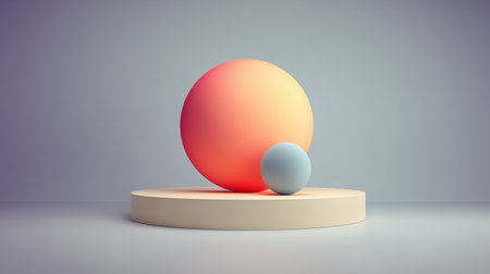 This vibrant abstract composition showcases colorful spheres on a display platform, emphasizing smooth gradients and modern design elements. Ideal for contemporary art use.の素材