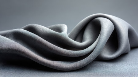 This image showcases a soft gray fabric beautifully draped in gentle folds against a smooth background, creating an elegant and serene visual perfect for textile and fashion designs.の素材