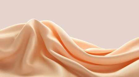 A close-up view of softly draped peach fabric, showcasing gentle waves and rich textures, perfect for backgrounds in fashion or interior design projects.の素材