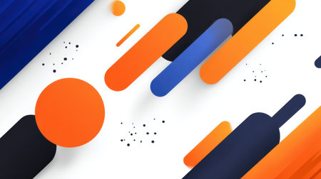 A modern abstract design featuring vibrant geometric shapes, dynamic lines, and colorful circles set against a bright background, perfect for showcasing creativity.の素材