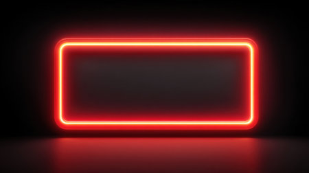 This image features a bright red neon rectangular frame glowing against a dark background, perfect for use in creative designs and advertising displays.の素材