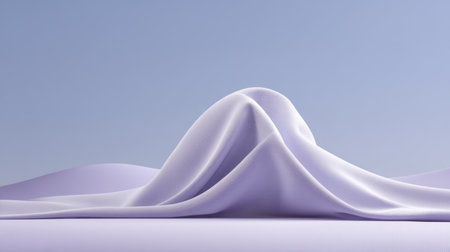 A soft purple fabric elegantly flows across gentle curves, creating a serene atmosphere against a calm sky. This image captures grace and tranquility for art and design inspiration.の素材