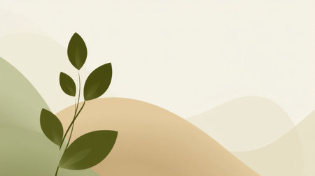 This minimalist design features a green leaf against soft, muted color waves, perfect for wellness and nature-related projects. A visually calming backdrop.の素材