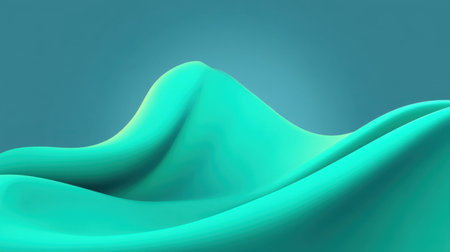 This abstract image features soft turquoise waves that mimic the look of flowing fabric. It conveys a sense of tranquility and elegance in a modern composition.の素材