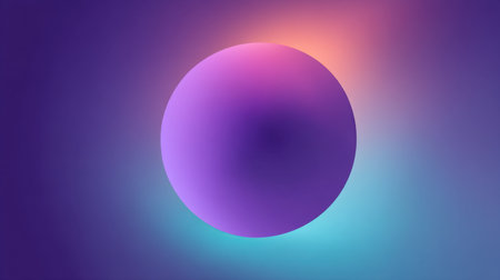 A vibrant abstract design featuring a smooth sphere against a colorful gradient background, highlighting shades of purple, blue, and orange for a modern digital aesthetic.の素材