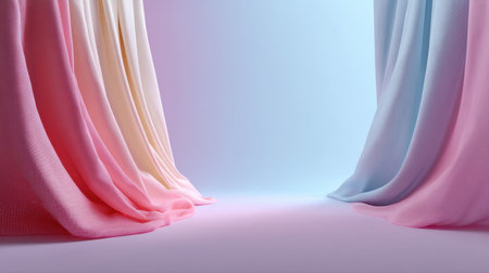 Soft fabric drapes in pastel colors provide a serene backdrop, ideal for photography and design projects, evoking a sense of calm and elegance.の素材