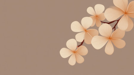 A soft peach blossom branch with gentle petals against a muted brown background, perfect for adding elegance and tranquility to various design projects.の素材