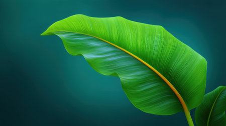 Explore the beauty of a vibrant green leaf against a soft blue background, showcasing intricate details and a lush appearance while evoking a sense of tranquility.の素材