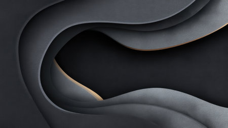 This abstract image features flowing curves layered in dark tones, highlighted with a warm accent light, creating an elegant and contemporary aesthetic.の素材