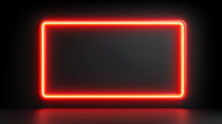 A striking bright red neon frame illuminates a dark background, perfect for creative displays or advertisements in modern interiors and art installations.の素材