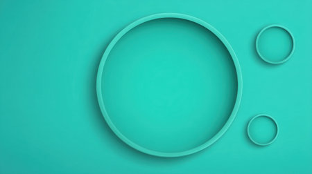 This abstract image features a vibrant turquoise background with various circles, creating a modern and minimalistic design perfect for creative projects and marketing use.の素材
