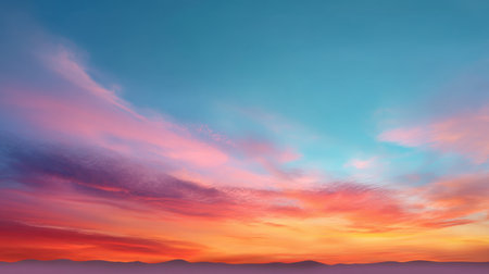 A breathtaking view of a colorful sunset casting vibrant hues across the sky. The soft clouds create a serene atmosphere, inviting relaxation and reflection.の素材