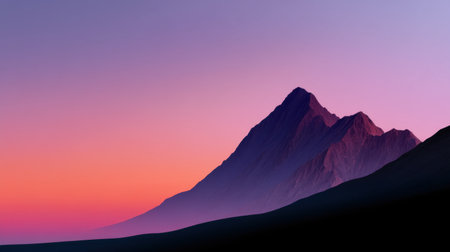 Captivating mountain landscape showcasing elevated peaks under a twilight sky filled with vibrant colors. A serene and peaceful scene perfect for nature lovers.の素材