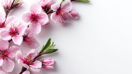 A stunning arrangement of pink peach blossoms on a clean white background captures the essence of spring and nature's beauty. Perfect for floral design projects.の素材