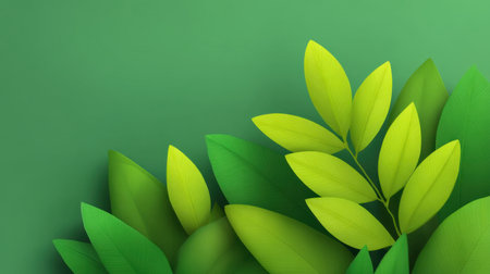 This vibrant green leaf background showcases a range of leaf shapes and shades, perfect for themes related to nature, sustainability, and organic design. Ideal for various uses.の素材