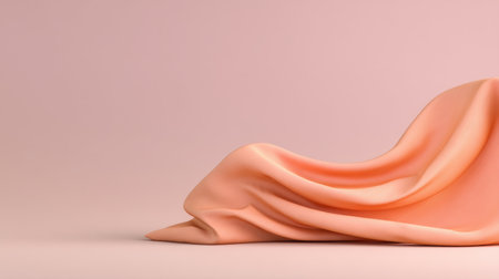 A soft peach fabric elegantly drapes across a smooth surface, creating gentle folds and waves. This minimalist scene embodies beauty and tranquility, ideal for artistic projects.の素材