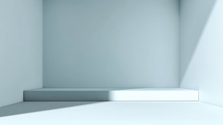 A minimalist empty room features soft shadows and clean lines, creating a serene atmosphere. Ideal for backgrounds, product displays, or artistic concepts in photography.の素材