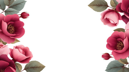 Beautiful arrangement of red and pink roses with lush leaves on a clean white background, ideal for floral decorations, wedding invitations, and artistic projects.の素材