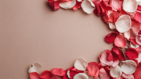 A captivating display of pink and red rose petals scattered across a soft, textured background, ideal for capturing feelings of love, romance, and beauty.の素材