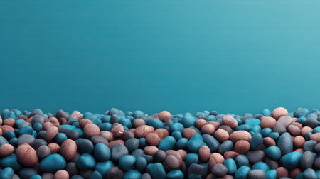 A stunning collection of colorful stones laid against a smooth teal background, ideal for enhancing creative projects, art, and design themes. Perfect for backgrounds.の素材