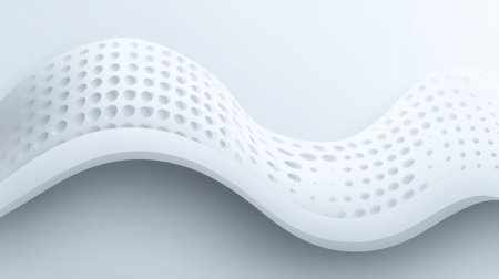 This abstract image features a smooth white wave with perforated details, creating a contemporary look. Ideal for modern designs in art, technology, or minimalism.の素材