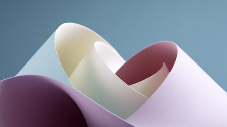 A stunning abstract composition featuring soft curves of colorful paper sheets in gentle shades, set against a light blue background, perfect for artistic projects.の素材