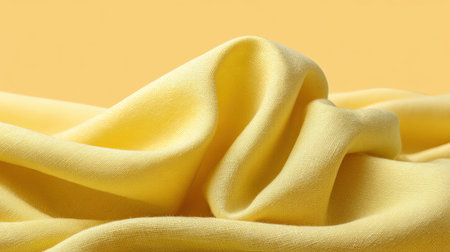 This image features a soft yellow fabric beautifully draped against a bright yellow background, ideal for fashion projects, interior design, or artistic uses.の素材