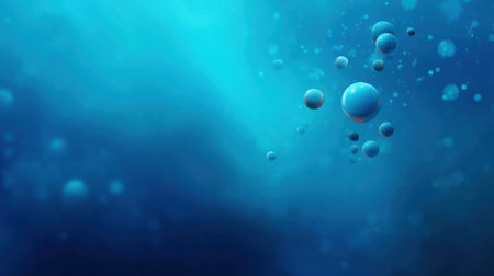This stunning abstract blue background features floating spheres that evoke a sense of calm and tranquility, perfect for use in diverse design projects and wallpapers.の素材