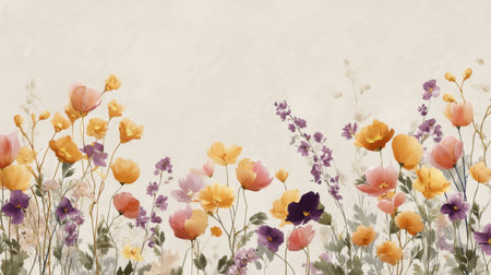 A stunning floral illustration featuring a vibrant collection of flowers in pastel colors, perfect for enhancing backgrounds in various design projects or artwork.の素材
