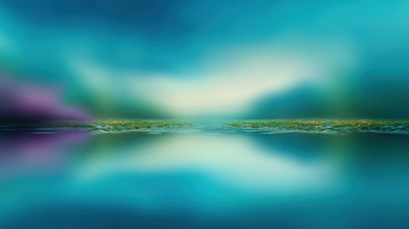This captivating abstract landscape features soft colors and serene reflections on calm water, evoking a sense of tranquility and beauty in nature's stillness.の素材