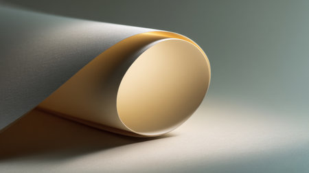 A captivating close-up of a rolled sheet of white paper against a soft background. The interplay of light and shadow highlights its smooth curves and clean design.の素材