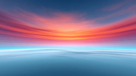 Experience the beauty of a vibrant sunset over the horizon with soft clouds and an impressive light display. Perfect for serene and tranquil backgrounds.の素材