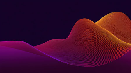 Discover a captivating abstract image featuring vibrant wave patterns in shades of purple, orange, and red, perfect for enhancing creative and design projects.の素材