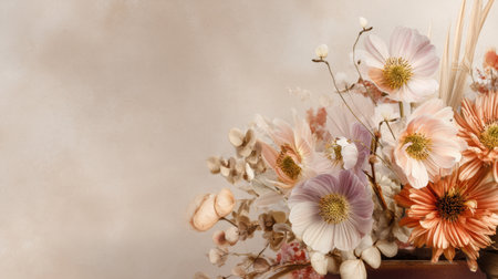 A stunning floral arrangement featuring soft pastel colors and delicate textures, ideal for elegant home decor, adding beauty and tranquility to any space.の素材