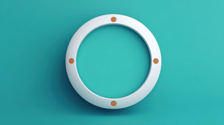 A circular frame with a minimalist design set against a vibrant teal background. Ideal for artistic showcases or modern interior decoration and photography projects.の素材