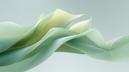 This artwork features soft flowing abstract shapes in calming green tones, perfect for backgrounds or creative projects that need a touch of elegance and serenity.の素材