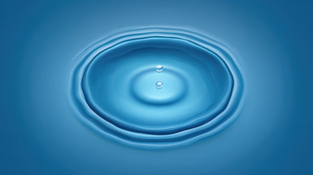 A serene depiction of water droplets creating ripples on a tranquil blue surface, showcasing natural beauty and fluidity in a calming environment.の素材