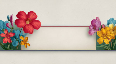 A beautiful floral arrangement features vibrant flowers on an elegant background, designed for adding custom text. Ideal for invitations, announcements, or creative projects.の素材