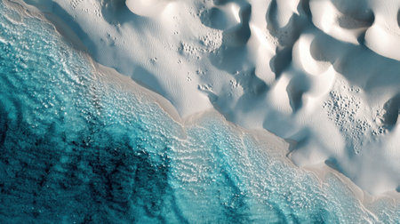 Stunning aerial view showcasing the contrast of white sands meeting turquoise waters, capturing the beauty and serenity of a tropical beach landscape.の素材