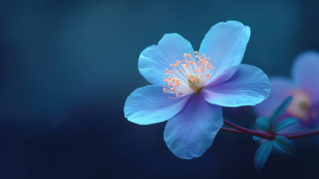 A stunning close-up of a delicate blue flower showcasing vibrant stamen against a soft background. This serene image captures the essence of beauty found in nature.の素材