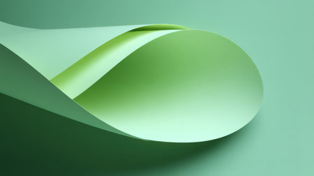 A stunning close-up of soft green paper curves creates a calming effect. The gentle folds and smooth texture make it perfect for modern design applications.の素材