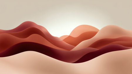 This abstract artwork features a serene landscape of soft, curved waves in warm shades of red and beige, perfect for design projects and backgrounds that need a touch of elegance.の素材
