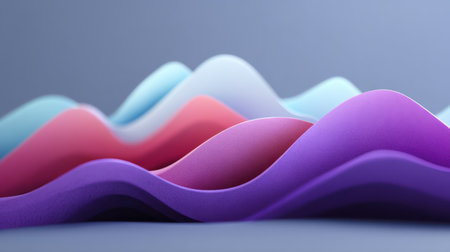 Stunning abstract depiction of colorful waves blending shades of pink, blue, and purple, ideal for backgrounds, designs, and artistic concepts to inspire creativity.の素材