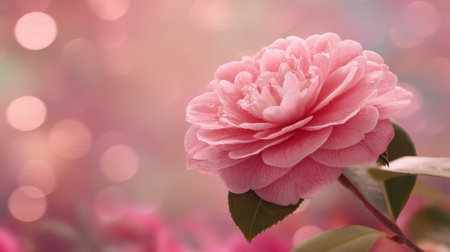 A stunning close-up of a delicate pink flower against a soft focus background showcases bokeh effects. Ideal for nature lovers and floral projects.の素材